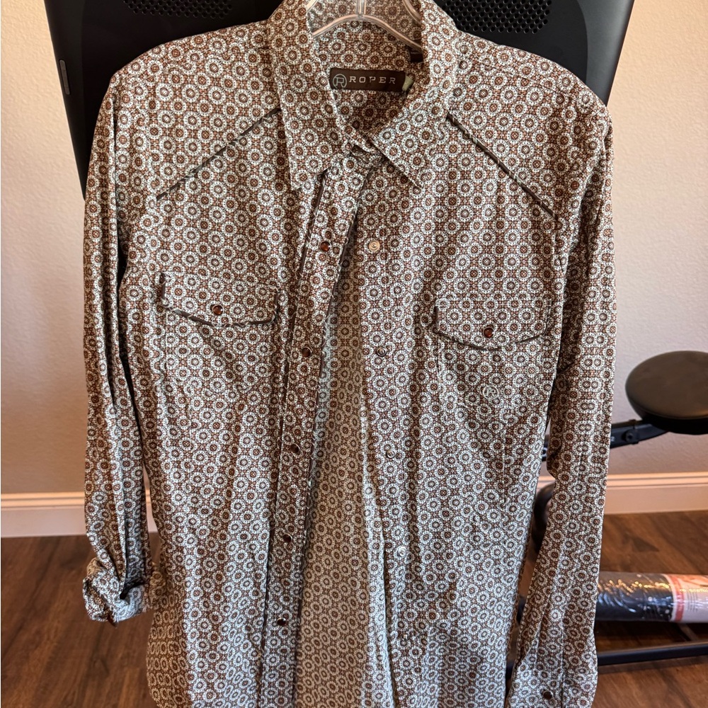 Roper Geometric Print Shirt in Brown and Cream